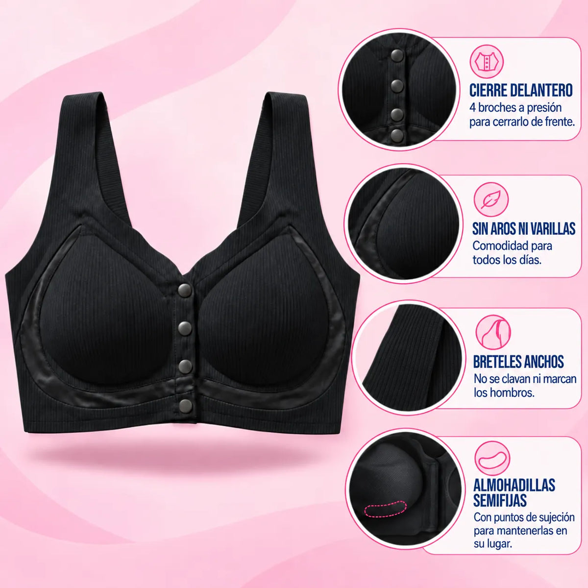 Promo 3x1 Corpiño Reafirmante Con Botones Frontales para Busto Grande
