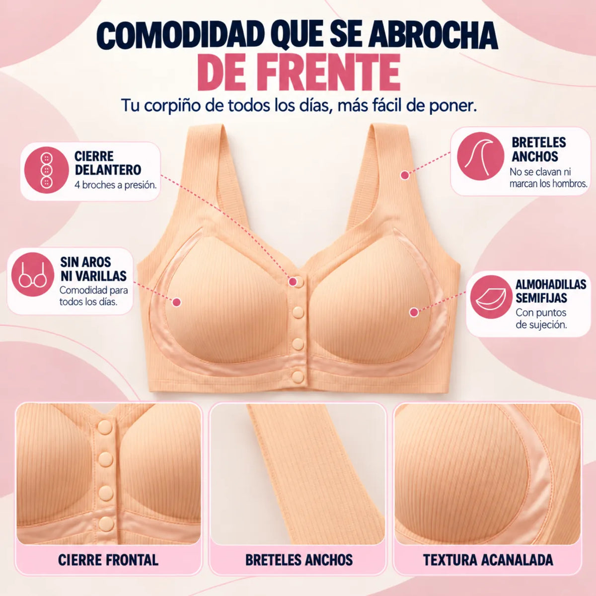 Promo 3x1 Corpiño Reafirmante Con Botones Frontales para Busto Grande