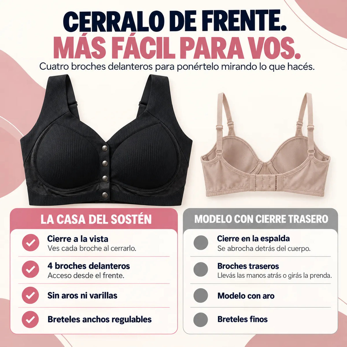 Promo 3x1 Corpiño Reafirmante Con Botones Frontales para Busto Grande